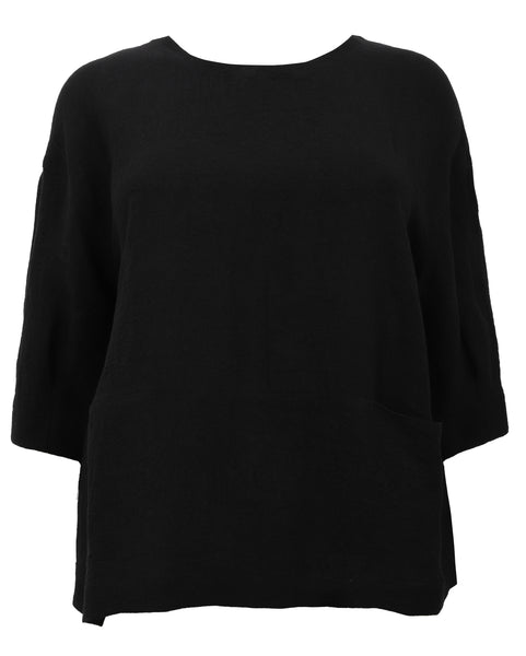 Noen Linen 3/4 Sleeve Top with Pocket in Black