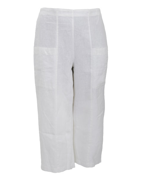 Toni T. Linen Elastic Back Waist Crop Pant in White