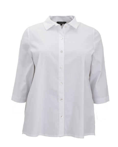 Toni T. Stretch Poplin A-Line Big Shirt with Back Pleat in White