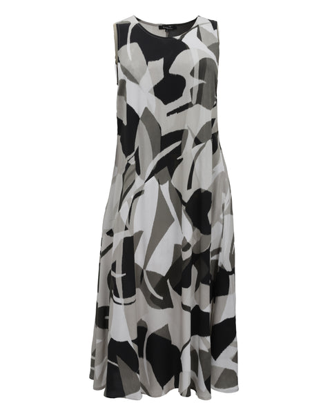 Toni T. Printed Viscose Sleeveless Dress with Asymmetrical Seam