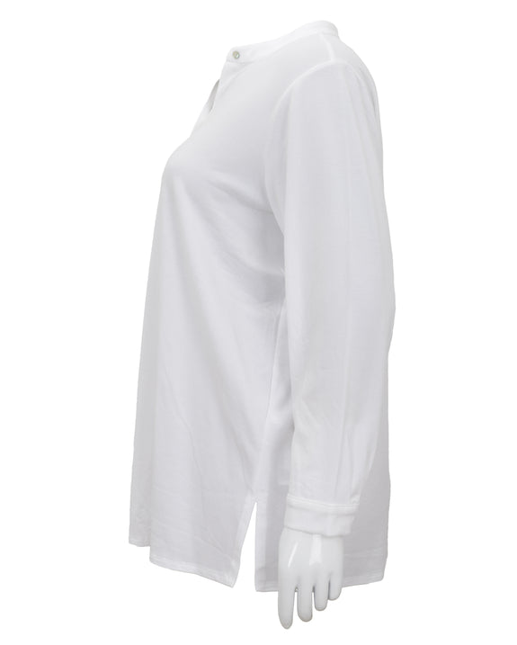 Eileen Fisher Jersey Knit Mandarin collar Shirt in White