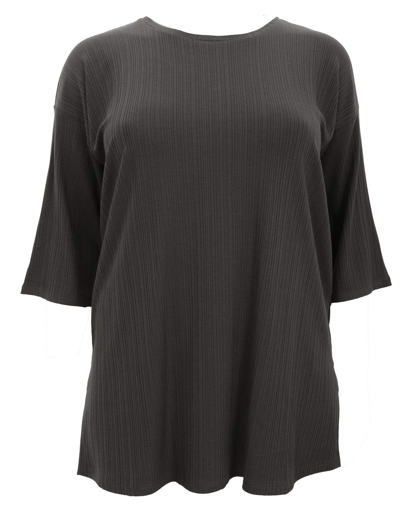Eileen Fisher Variegated Rib Knit Elbow Sleeve Crewneck Top in Grove