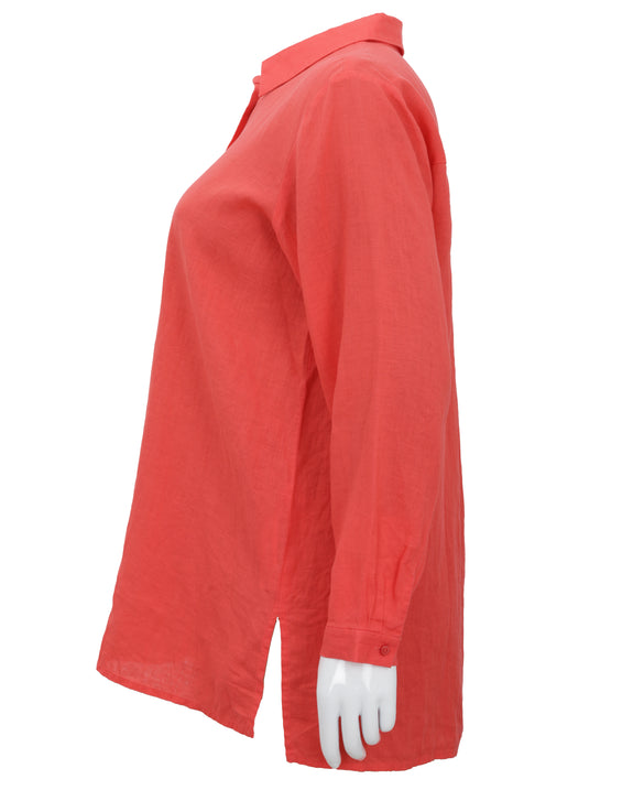 Eileen Fisher Handkerchief Linen Classic collar Easy Shirt in Watermelon