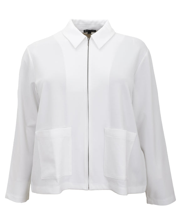 Eileen Fisher Flex Ponte Classic Collar Zip up Jacket in Ivory