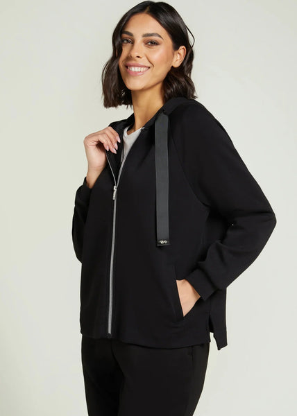 front view of plus size Luisa Viola Zip Front Hoodie in Black
