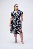 JR Silky Knit Abstract print Wrap Dress in Midnight/Beige