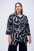 Joseph Ribkoff Jacquard Abstract Print Handkerchief Jacket in Midnight/Vanilla