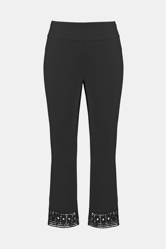 Joseph Ribkoff Millennium Crop Pull on Pant with Lace at Hem in Black