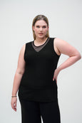 Joseph Ribkoff Silky Knit and Mesh Tank Top with Curved Hem in Black