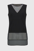 Joseph Ribkoff Silky Knit and Mesh Tank Top with Curved Hem in Black