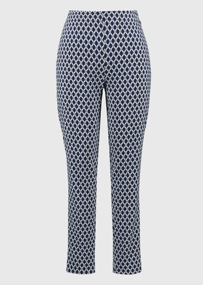 Joseph Ribkoff Jacquard Geo Print Slim Leg Pant in Blue/Wht