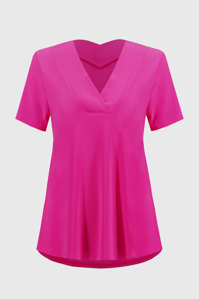 Joseph Ribkoff Silky Knit Flared V-Neck Short Sleeve top in Geranium