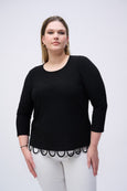 Joseph Ribkoff Silky Knit Loop Detail fitted Top in Black/Vanilla