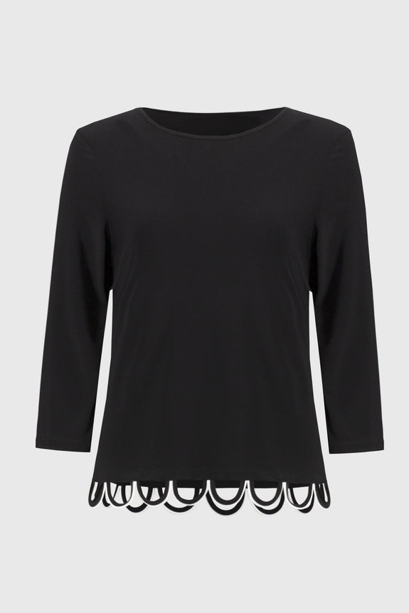 Joseph Ribkoff Silky Knit Loop Detail fitted Top in Black/Vanilla