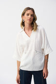 Joseph Ribkoff Seersucker Boxy Hi-Lo top in White