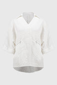 Joseph Ribkoff Seersucker Boxy Hi-Lo top in White