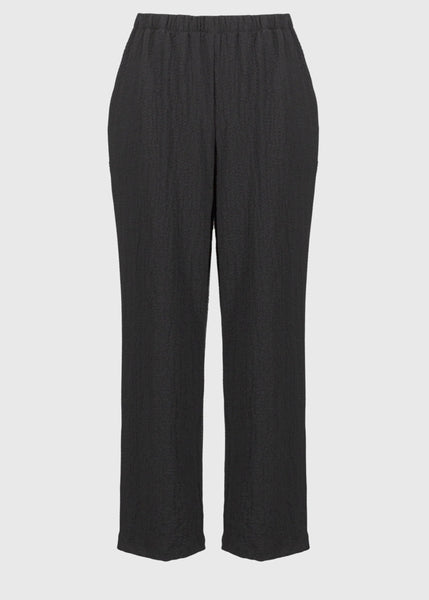 front view of plus size Joseph Ribkoff Seersucker Wide Leg P.O. Pant in Black