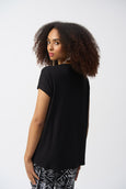 Joseph Ribkoff Jersey Split Slv.Boxy V-Neck Top in Black