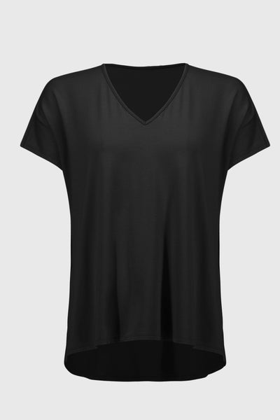 Joseph Ribkoff Jersey Split Slv.Boxy V-Neck Top in Black