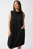 Joseph Ribkoff Bubble Jacquard Slvless Mixed Media Cocoon Dress in Black