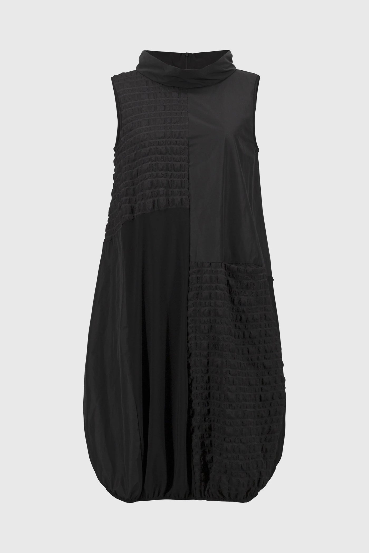 Joseph Ribkoff Bubble Jacquard Slvless Mixed Media Cocoon Dress in Black