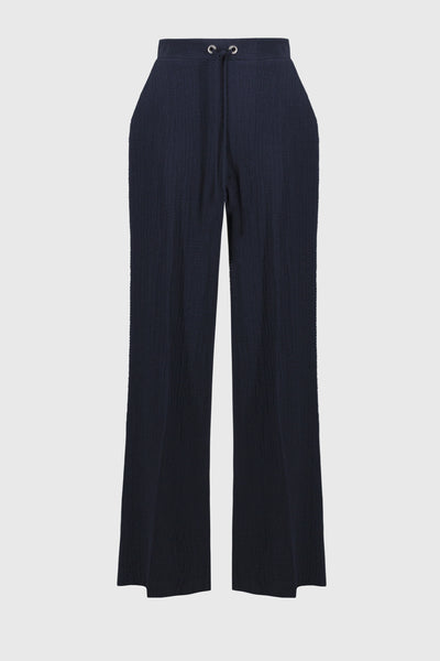 Joseph Ribkoff Seersucker Wide Leg Drawstring Pant in Midnight