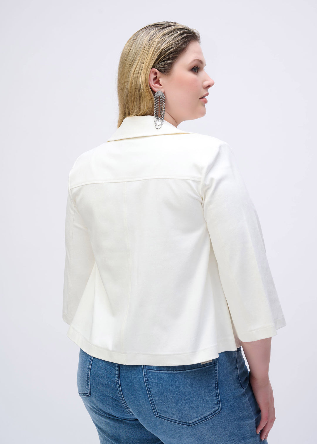 back view of plus size Joseph Ribkoff Foil Faux Suede Jacket in Vanilla