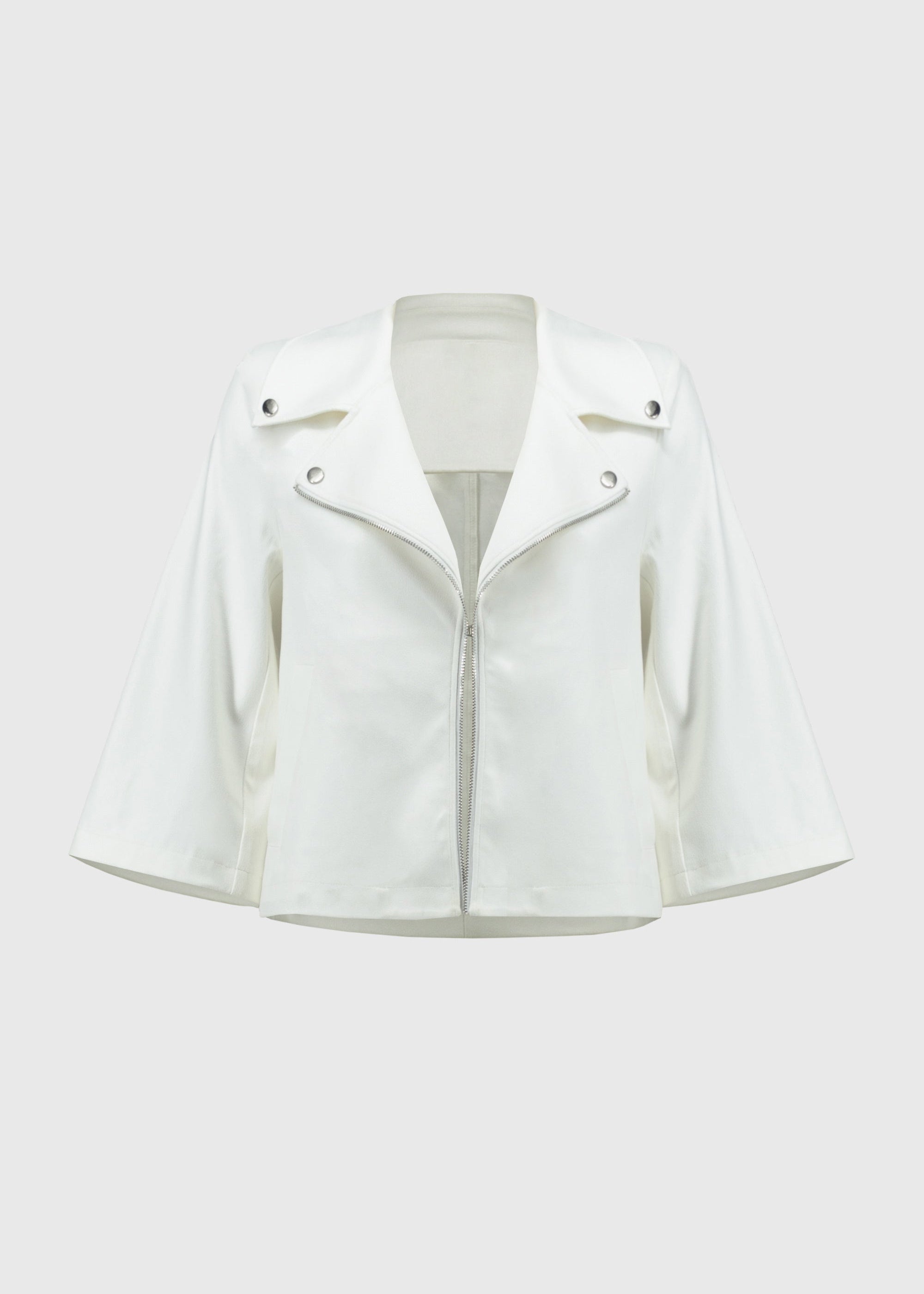 front view of plus size Joseph Ribkoff Foil Faux Suede Jacket in Vanilla