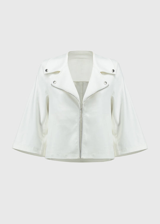 front view of plus size Joseph Ribkoff Foil Faux Suede Jacket in Vanilla