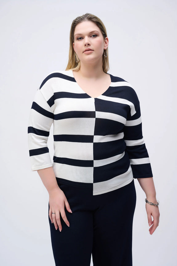 Joseph Ribkoff Striped V-Neck Pullover in Midnight/Van