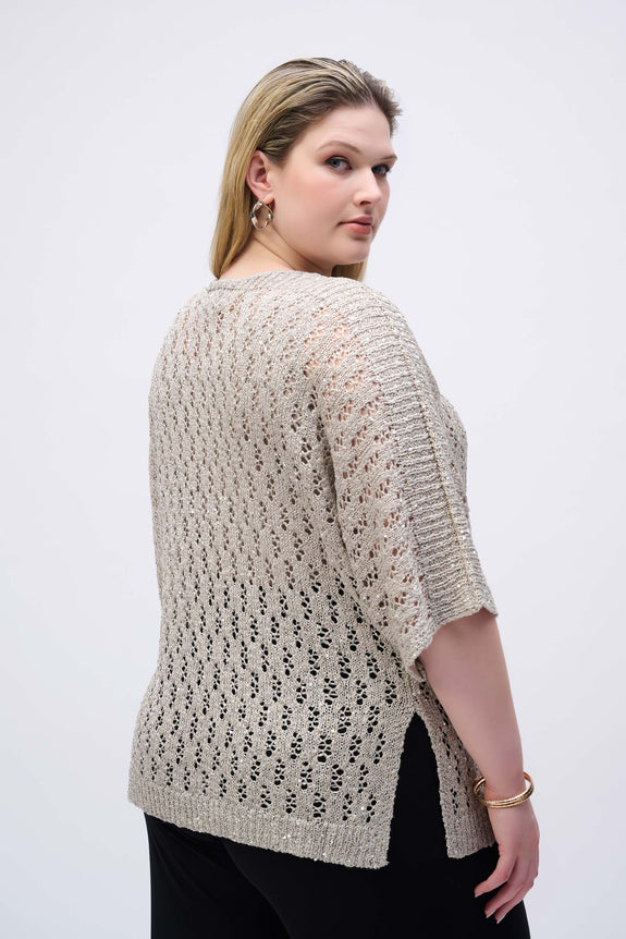 Joseph Ribkoff Pointelle Sequin Sweater in Champagne