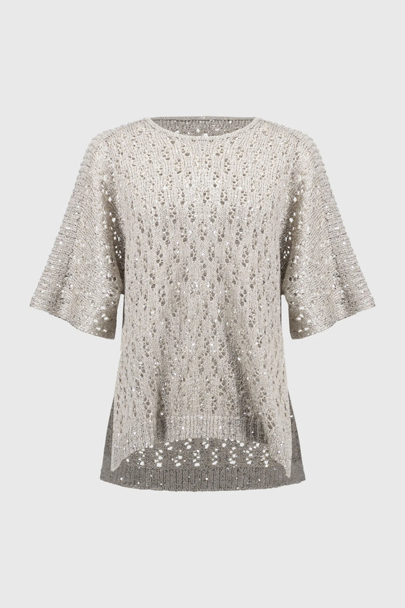 Joseph Ribkoff Pointelle Sequin Sweater in Champagne