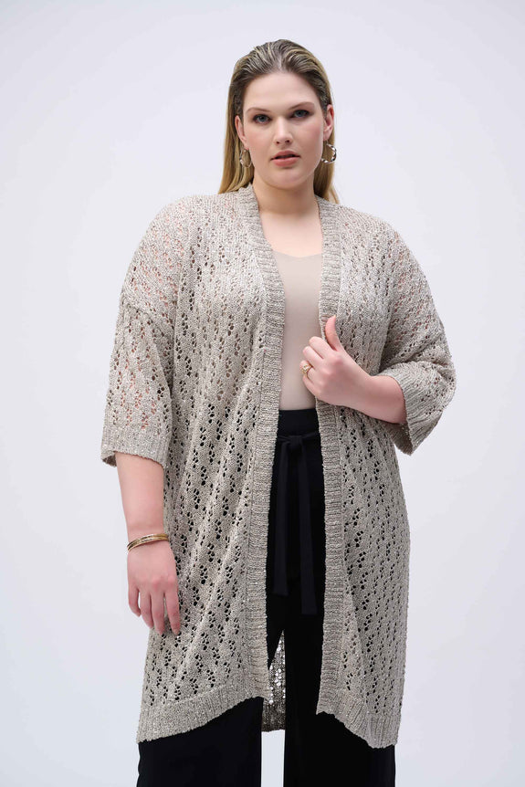 Joseph Ribkoff Pointelle Sequin Cardigan in Champagne