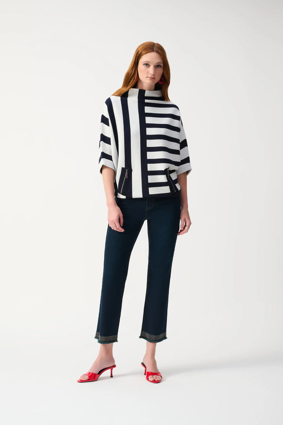 Joseph Ribkoff Jacquard stripe sweater knit pullover in Midnight/Van