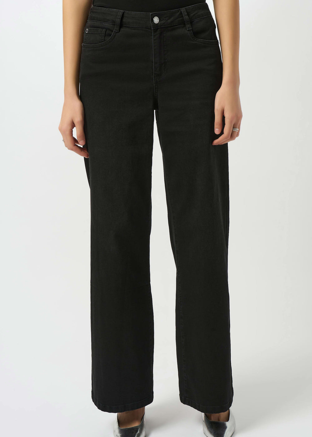 Front view of Joseph Ribkoff plus size Goldie Stretch Wide Leg Jean in Black
