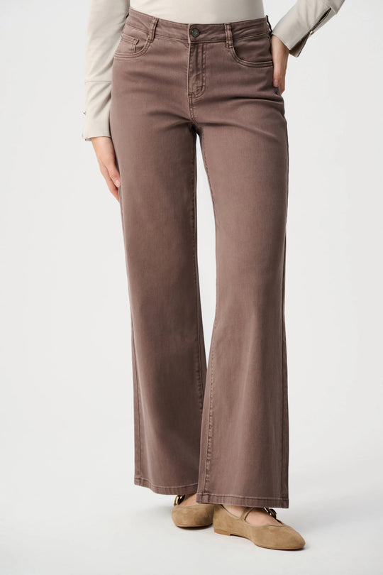 Mink wide-leg jeans with button closure, belt loops, and front pockets
