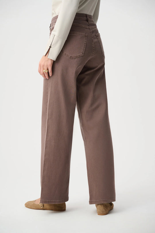 Mink wide-leg jean pants with front pockets and button waist, straight wide leg