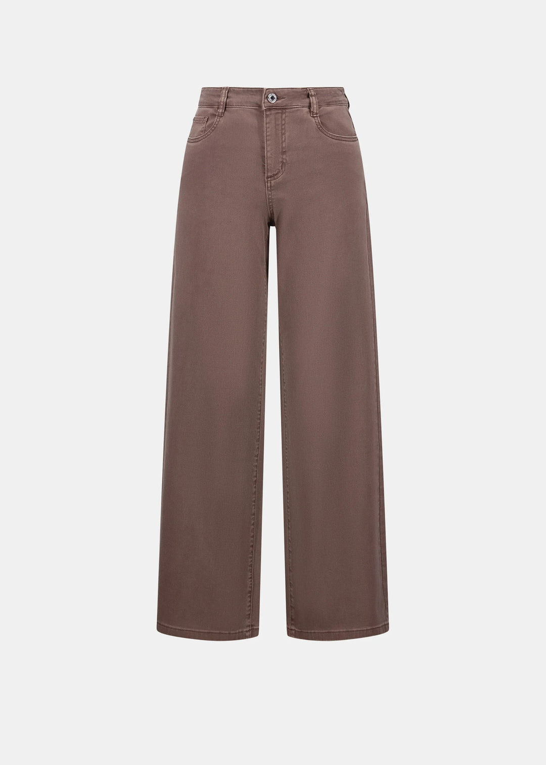 Mink wide-leg jeans front view with button fly and straight wide leg