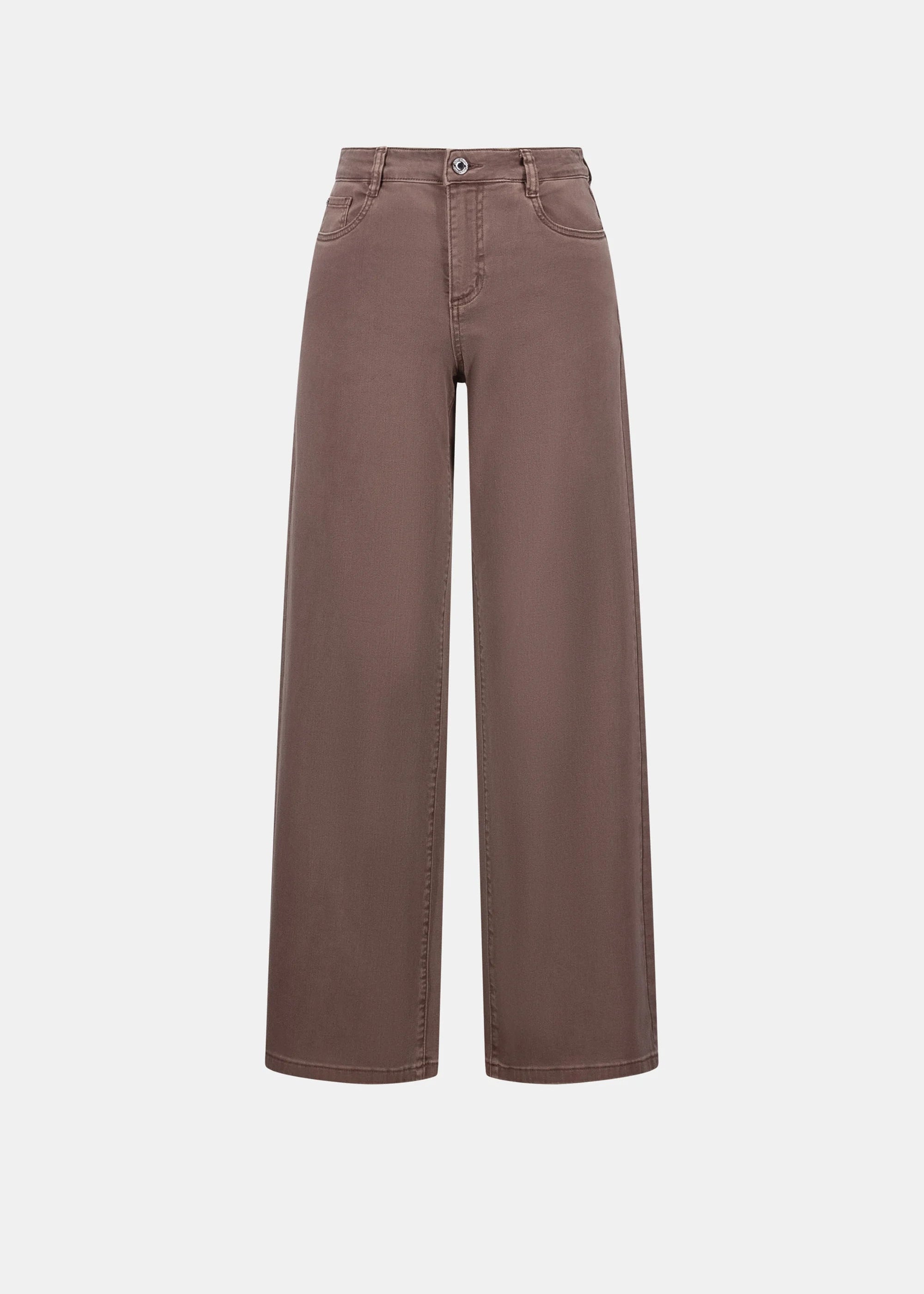 Mink wide-leg jeans front view with button fly and straight wide leg