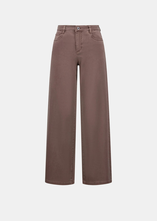 Mink wide-leg jeans front view with button fly and straight wide leg