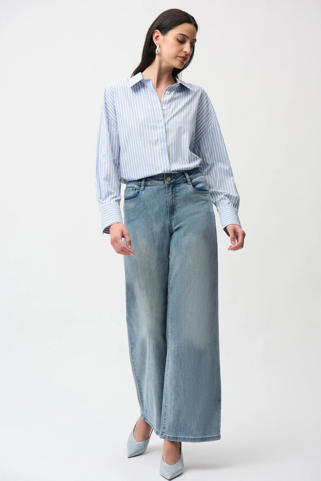 Joseph Ribkoff Goldie Classic Wide Leg Stretch Jean in Light Blue Denim