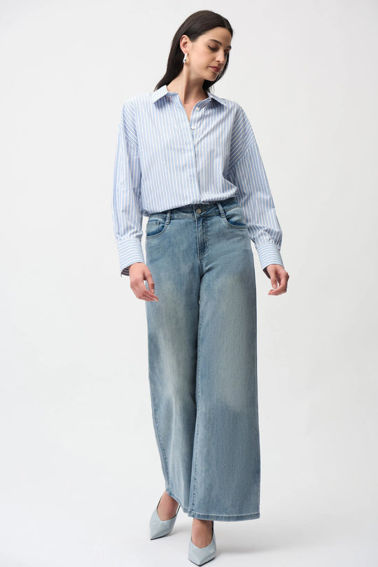 Joseph Ribkoff Goldie Classic Wide Leg Stretch Jean in Light Blue Denim