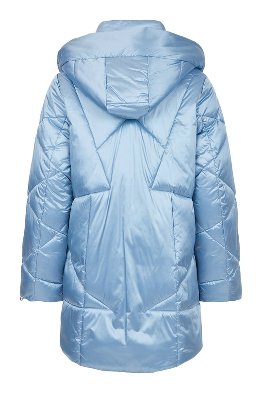 Frandsen Hooded New Quilt Puffer with Zip Front and Sleeve Detail Detachable Hood in Steel Blue