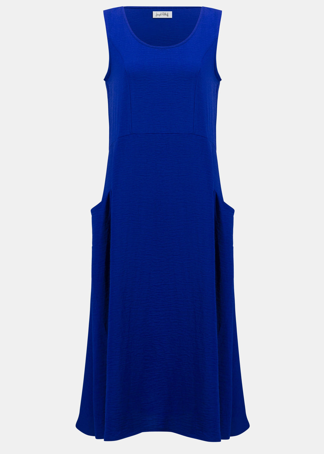 front view of plus size Joseph Ribkoff Gauze A-line Sleeveless Dress in Royal Sapphire