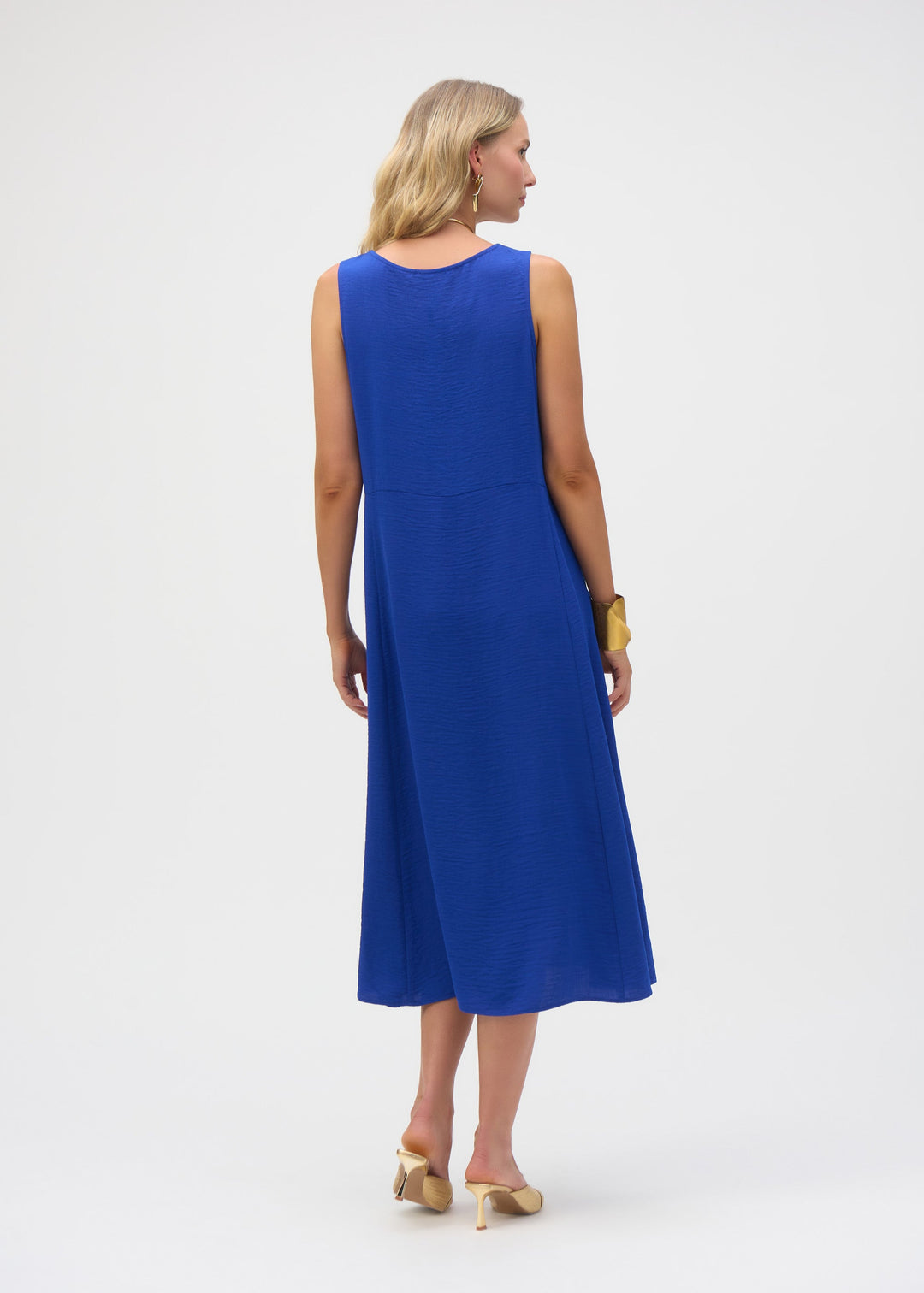 back view of plus size Joseph Ribkoff Gauze A-line Sleeveless Dress in Royal Sapphire
