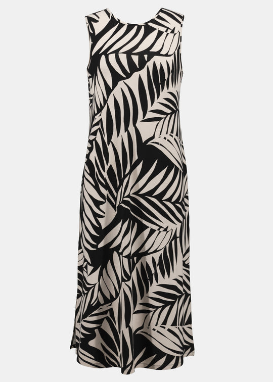 Joseph Ribkoff Jersey Tropical Print A-line Dress in Black/Moonstone