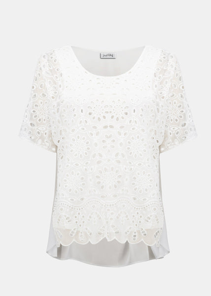 Joseph Ribkoff Embroidered Boxy Top in Off-White