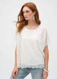 front view of plus size Joseph Ribkoff Embroidered Boxy Top in Off-White