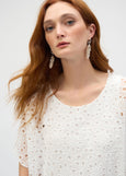 close up view of plus size Joseph Ribkoff Embroidered Boxy Top in Off-White