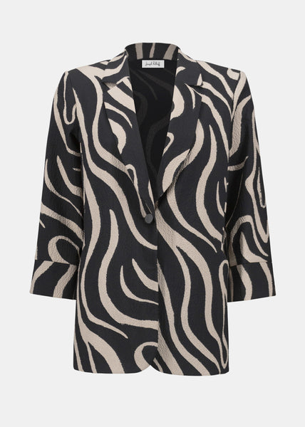 Joseph Ribkoff Seersucker Abstract Print Blazer in Black/Parchment